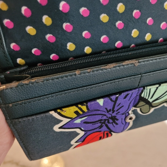 Vera Bradley Lily Floral Polka Dot Yellow Pink Multi Pocket Wallet - Picture 14 of 15